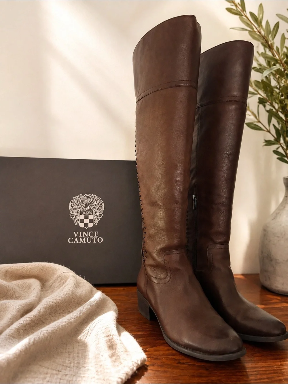 Vince Camuto Brilley Brown Leather Tall Riding Boots Size 7.5